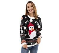 Jersey de Navidad feo para mujer, jersey divertido de Navidad, con copo de nieve de reno, grueso, unisex, de manga larga, para fiesta, Snow Jolly Good, M