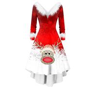 Jersey de Navidad para familia, escote de peluche, vestido de muñeco de nieve, Navidad, disfraz de Navidad, disfraz de Navidad, para mujer, traje de Navidad, para mujer, elegante, retro, fiesta