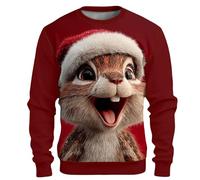 Jersey de Navidad para hombre divertido 3D diseño de Santa Claus reno ardilla festivo invierno suéter rojo brillante suéter de punto cálido para fiestas navideñas eventos familiares, A34, L