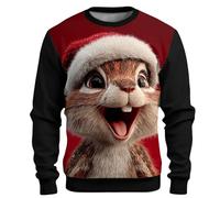 Jersey de Navidad para hombre divertido 3D motivo Santa Claus reno ardilla festivo invierno suéter rojo brillante suéter de punto cálido para fiestas navideñas eventos familiares, A35., XL
