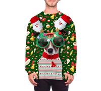 Jersey de Navidad para hombre, divertido, camiseta de Navidad, manga larga, suéter de Navidad, hombre, tallas grandes, color verde y feo, diseño navideño, camiseta de manga larga, verde, L