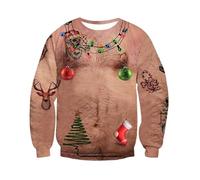 Jersey de Navidad para hombre divertido camiseta de Navidad manga larga suéter Navidad tallas grandes Navidad divertido verde sudadera fea camiseta de manga larga camiseta, caqui, XXL