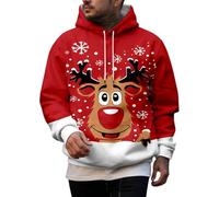 Jersey de Navidad para hombre, divertido color rojo, sudadera con capucha con estampado de reno Rudolph, sudadera con capucha para hombre, camiseta festiva fea, ropa de Navidad para el Adviento, Rot26