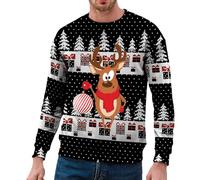 Jersey de Navidad para hombre divertido, Ugly Navidad Sudadera Cuello Redondo Jersey Navidad Algodón Reno Estampado Noruego Suéter Feo Navidad Traje de Navidad Disfraz de Navidad Hombres