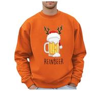 Jersey de Navidad para hombre, manga larga, cuello redondo, suéter de Navidad, cerveza, suéter de Navidad, divertido diseño de Papá Noel, suéter impreso, O Orange, XXL