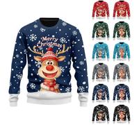 Jersey de Navidad para hombre Ugly Christmas Sweater Divertido Algodón Reno Manga Larga Sudadera Navidad Traje de Navidad Jersey Navidad Jersey Invierno Traje, Marina 03, XL