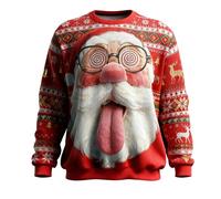 Jersey de Navidad para Hombre Ugly Christmas Sweater para Hombres Divertido Estampado 3D Sudadera de Navideño Feo Manga Larga Cuello Redondo Suéter de Navideñas Manga Larga Funny Xmas Top