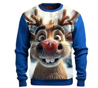 Jersey de Navidad para Hombre Ugly Christmas Sweater para Hombres Divertido Estampado 3D Sudadera de Navideño Feo Manga Larga Cuello Redondo Suéter de Navideñas Manga Larga Funny Xmas Top S-2XL