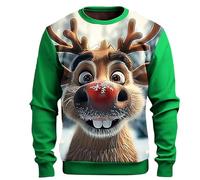 Jersey de Navidad para Hombre Ugly Christmas Sweater para Hombres Divertido Estampado 3D Sudadera de Navideño Feo Manga Larga Cuello Redondo Suéter de Navideñas Manga Larga Funny Xmas Top S-2XL