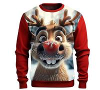 Jersey de Navidad para Hombre Ugly Christmas Sweater para Hombres Divertido Estampado 3D Sudadera de Navideño Feo Manga Larga Cuello Redondo Suéter de Navideñas Manga Larga Funny Xmas Top S-2XL