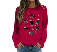 Jersey de Navidad para mujer con estampado de gatos lindos suéter de Navidad festivo manga larga suelto camiseta de manga larga animal Navidad sudadera de Navidad Merry Christmas Lights Sweater, O