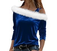 Jersey de Navidad para mujer con hombros descubiertos de peluche peludo suéteres de Navidad para mujer manga 3/4 caliente suave y confort Rigolo Sudadera Camisetas Navidad Familia Trajes Christmas