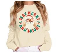 Jersey de Navidad para mujer divertido con estampado de alfabeto Merry Bright and Stay Pull feo de Navidad para mujer, sudadera de Papá Noel de manga larga, comodidad, sudaderas de ocio jersey de