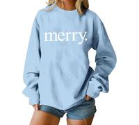 Jersey de Navidad para mujer, divertido jersey de Navidad con texto «Merry Dünn Weihnachten Langarmshirt Rundhals Christmas Sweatshirt leicht Langarm Weihnachtsshirt, azul celeste, XL