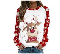 Jersey de Navidad para mujer divertido Navidad Ugly Christmas Sudadera Algodón Jersey Cuello Redondo Cabeza de Ciervo Patrón Otoño Invierno Suéter Traje de Navidad Vestido de Navidad, S-XXL, A001