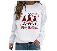 Jersey de Navidad para mujer, divertido, sudadera de Navidad Ugly Christmas Festivo Navidad Duende Top de Navidad Manga Larga Jersey de Navidad, 01 White, XXL