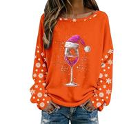Jersey de Navidad para mujer, divertido suéter de Navidad, sudadera de algodón, manga larga, cuello redondo, patrón de copa de vino, sudadera de invierno, disfraz de Navidad, camiseta de Navidad, P