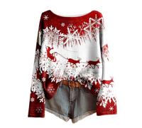 Jersey de Navidad para mujer, estampado de alce, camiseta de Navidad, manga larga, cuello redondo, vendimia, sudaderas, gran tamaño, Merry Christmas para mujeres, top otoño e invierno, térmica moda
