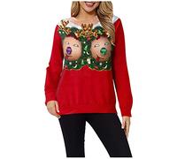 Jersey de Navidad para mujer feo suéter navideño divertido tallas grandes camiseta de Navidad manga larga rojo verde sudadera Navidad erótica diseño navideño parte superior Navidad feo, rojo, L