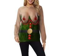Jersey de Navidad para mujer feo suéter navideño divertido tallas grandes camiseta de Navidad manga larga erótica rojo verde sudadera Navidad motivo navideño camiseta feo, verde, XL