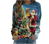 Jersey de Navidad para mujer, muñeco de nieve, estampado Jumper Pas Cher Christmas Pullover Rigolo Top Sudaderas Cuello Redondo Algodón Camiseta San Capucha Caliente, Sudadera de manga larga, rosa, M