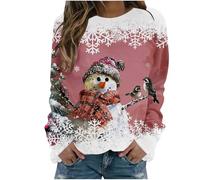 Jersey de Navidad para mujer, muñeco de nieve, estampado Jumper Pas Cher Christmas Pullover Rigolo Top Sudaderas Cuello Redondo Algodón Camiseta San Capucha Caliente, Sudadera de manga larga, morado