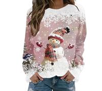 Jersey de Navidad para mujer, muñeco de nieve, estampado Jumper Pas Cher Christmas Pullover Rigolo Top Sudaderas Cuello Redondo Algodón Camiseta San Capucha Caliente, Sudadera de manga larga, Azul