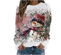 Jersey de Navidad para mujer, muñeco de nieve, estampado Jumper Pas Cher Christmas Pullover Rigolo Top Sudaderas Cuello Redondo Algodón Camiseta San Capucha Caliente, Sudadera de manga larga, azul