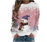 Jersey de Navidad para mujer, muñeco de nieve, estampado Jumper Pas Cher Christmas Pullover Rigolo Top Sudaderas Cuello Redondo Algodón Camiseta San Capucha Caliente, Sudadera de manga larga, Rosa