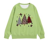 Jersey de Navidad para niños, con estampado de renos, a la moda, vintage, para niñas, ligero, cuello redondo, ropa deportiva para niños, verde, 6-7 años