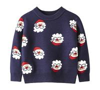 Jersey de Navidad para niños de algodón, suéter de Navidad para niños con patrón de Papá Noel, divertido suéter de Navidad cuello redondo suéter de Navidad otoño invierno cálido sudadera de Navidad