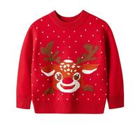Jersey de Navidad para niños, otoño e invierno, suéter de Navidad para niños con patrón de cabeza de ciervo, rojo suéter de Navidad, suéter de cuello redondo, sudadera de Navidad, suéter de punto