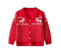 Jersey de Navidad para niños, suéter de reno, otoño e invierno, para niños en Europa y América, cárdigan de punto para niñas (rojo, 4-5 años)