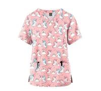 Jersey de Primavera/Verano con Estampado Dibujos Animados for Enfermera, Ropa Trabajo Hospital, Camisetas Informales Cuello en V y Bolsillos para Enfermera(Color2,S)