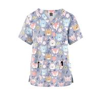 Jersey de Primavera/Verano con Estampado Dibujos Animados for Enfermera, Ropa Trabajo Hospital, Camisetas Informales Cuello en V y Bolsillos para Enfermera(Color8,XL)