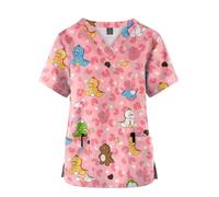 Jersey de Primavera/Verano con Estampado Dibujos Animados for Enfermera, Ropa Trabajo Hospital, Camisetas Informales Cuello en V y Bolsillos para Enfermera(Color14,XXL)