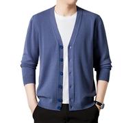 Jersey de Punto 100% De Cachemira de Manga Larga con Cuello en V para Hombre, suéter de Punto Suave y cálido, suéter para