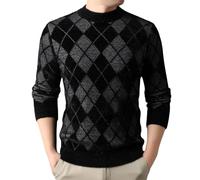 Jersey de punto con estampado de rombos para hombre, jersey jacquard, jersey de cuello redondo, jersey de invierno, jersey de punto, sudadera de negocios, suéter de trabajo ligero Argyle, gris, M