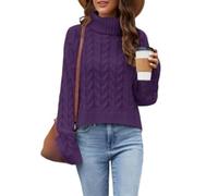 Jersey De Punto De Gran Tamaño para Mujer, Jersey De Punto con Mangas De Murciélago Y Cuello Alto Recortado, Jersey De Punto Grueso, Sudadera Suelta para Mujer,Púrpura,S