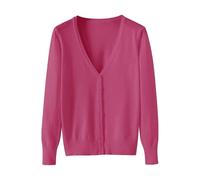 Jersey de punto fino para mujer, abrigo de punto con botones, suéter de manga larga, Rojo sandía, XL