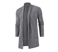 Jersey de punto para hombre, cárdigan sólido, cárdigan para hombre, cárdigan largo, cuello en V, suéter para hombre sin tira de botones, solapa de manga larga de algodón, suéter de punto de otoño,