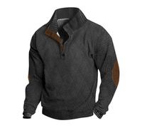 Jersey de punto para hombre, con textura, botones de 1/4, cuello alto, manga larga, cuello alto, sudadera para citas, al aire libre, vacaciones, tops con botones, sudadera jacquard con cuello forrado