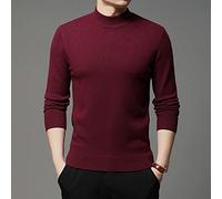 Jersey De Punto Para Hombre - Otoño E Invierno Hombres Retro Medio Cuello Alto Pullover Moda Vino Rojo Manga Larga Camisa De Base Gruesa Suéter De Punto Estiramiento Suave Delgado Camisa De Negoc