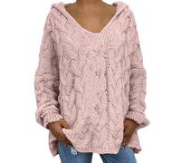 Jersey de punto para mujer, camiseta de punto para otoño e invierno, color liso, sudadera con capucha para fiesta, disfraz de Navidad, regalos, rosa, S