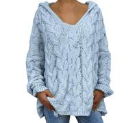 Jersey de punto para mujer, camiseta de punto para otoño e invierno, color liso, sudadera con capucha para fiesta, disfraz de Navidad, regalos, azul, S