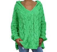 Jersey de punto para mujer, camiseta de punto para otoño e invierno, color liso, sudadera con capucha para fiesta, disfraz de Navidad, regalos, verde, S
