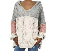 Jersey de punto para mujer, camiseta de punto para otoño e invierno, color liso, sudadera con capucha para fiesta, disfraz de Navidad, regalos, gris, S