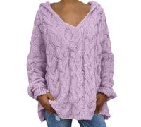 Jersey de punto para mujer, camiseta de punto para otoño e invierno, color liso, sudadera con capucha para fiesta, disfraz de Navidad, regalos, Morado (, S