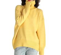 Jersey de punto para mujer, cuello alto, malla fina, para mujer, sudadera de primavera, otoño, manga larga, tops para ocio, al aire libre, sudadera de color sólido, amarillo, M
