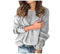Jersey de punto para mujer, de algodón, de manga larga, suéter de punto, para Reino Unido, talla grande, para Navidad, para mujer, casual, ropa de otoño, gris, 3XL